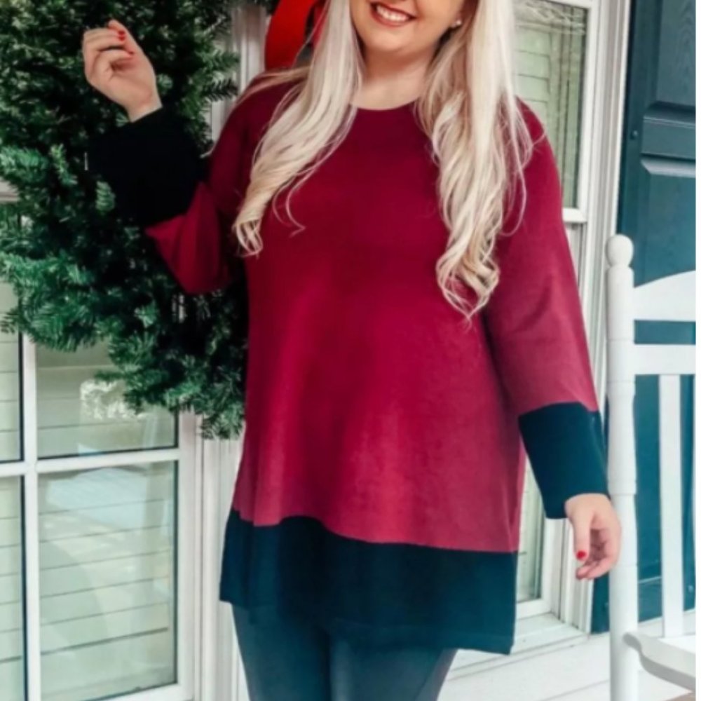 Maroon and black zipper sleeve tunic